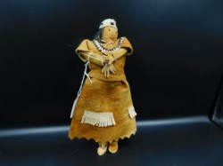 11'' ABORIGINAL OLD WOMAN LEATHER DOLL, HANDS,  BEADED, MOCCASINS